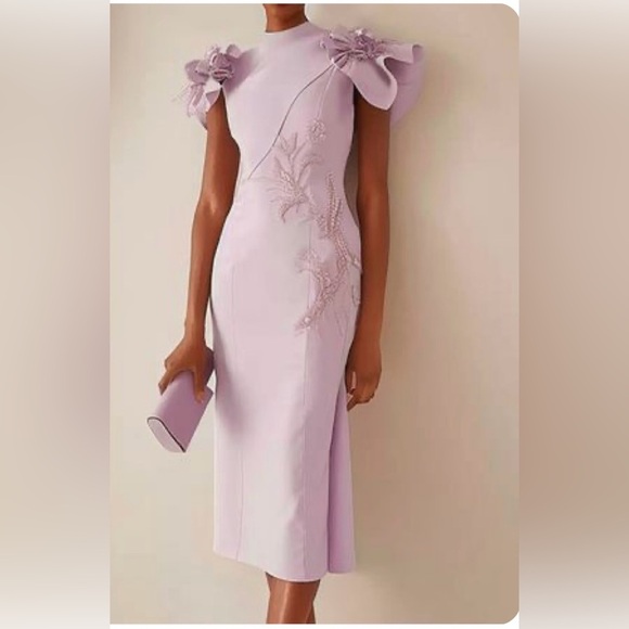 Fehaute Purple One Shoulder Flutter Sleeve Gown